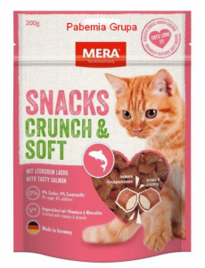 MERA SNACKS Crunch & Soft Lachs, przysmaki z łososiem dla kotów, 200 g