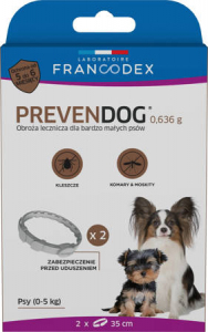 FRANCODEX Obroża biobójcza PREVENDOG 35 cm dla bardzo małych psów do 5 kg - 1 szt (opakowanie 2 szt).