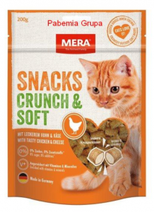 MERA SNACKS Crunch & Soft Huhn&Kńse, przekąski dla kotów z kurczakiem i serem, 200 g